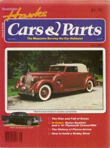 CARS & PARTS 1980 JULY - 36 PACKARD D V, 27 ESSEX, HAWKS, 41 PLYMOUTH